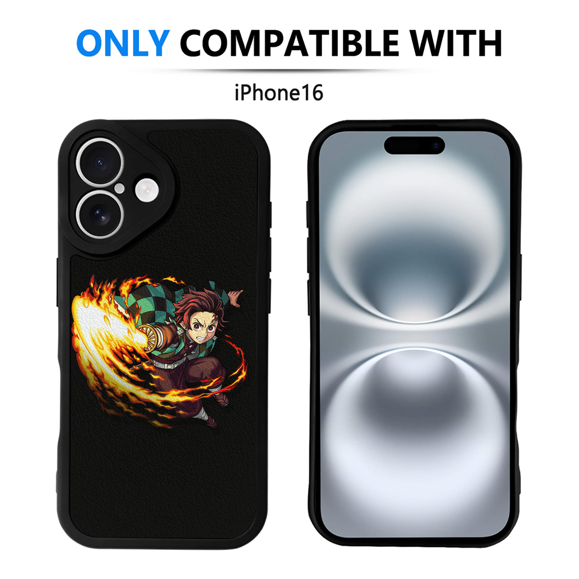 （画像用） 鬼滅の刃 竈門 炭治郎／かまど たんじろう Kamado Tanjirou 【iPhone 16シリーズ対応】シリコンスマホケース（レザー調） 材質：シリコン